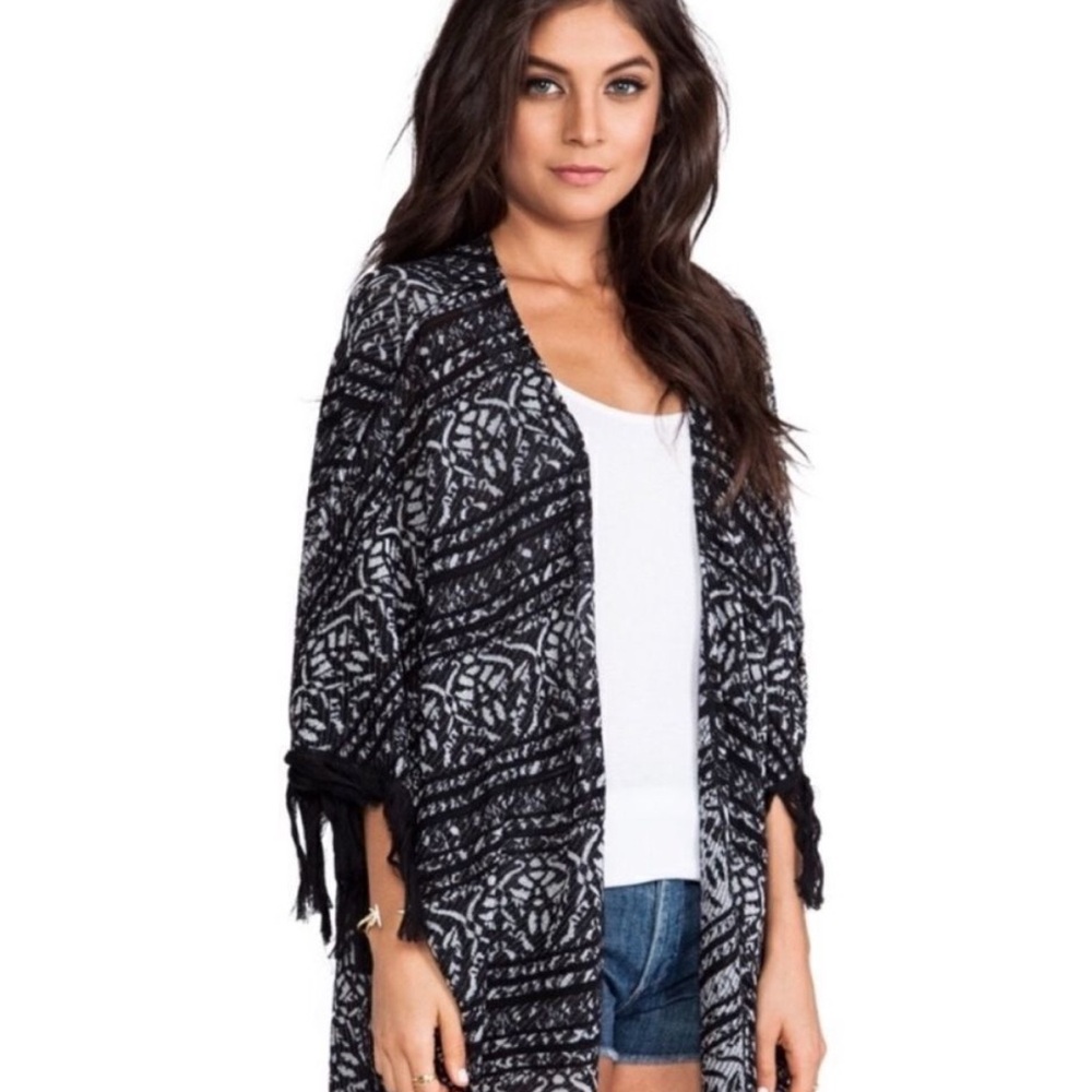 Free People Black and White Geometric Light Sweater